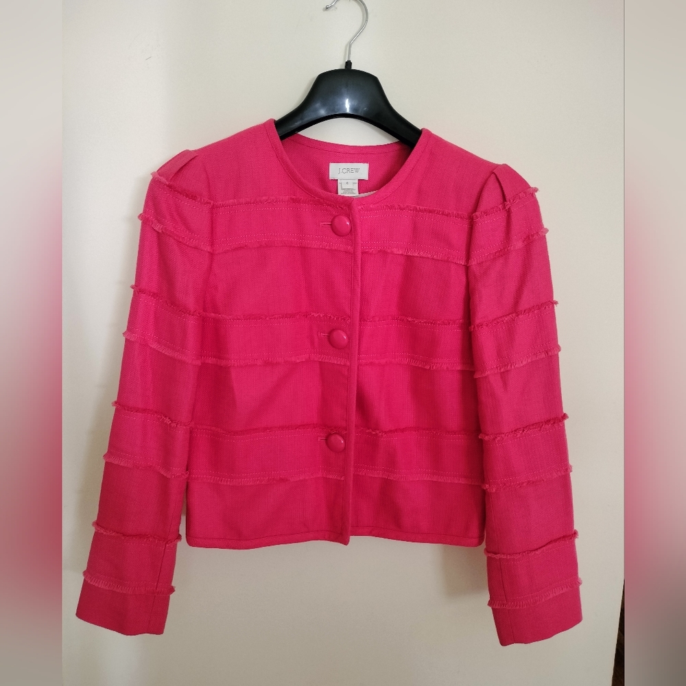 J. Crew Hot Pink Cropped Textured Jacket